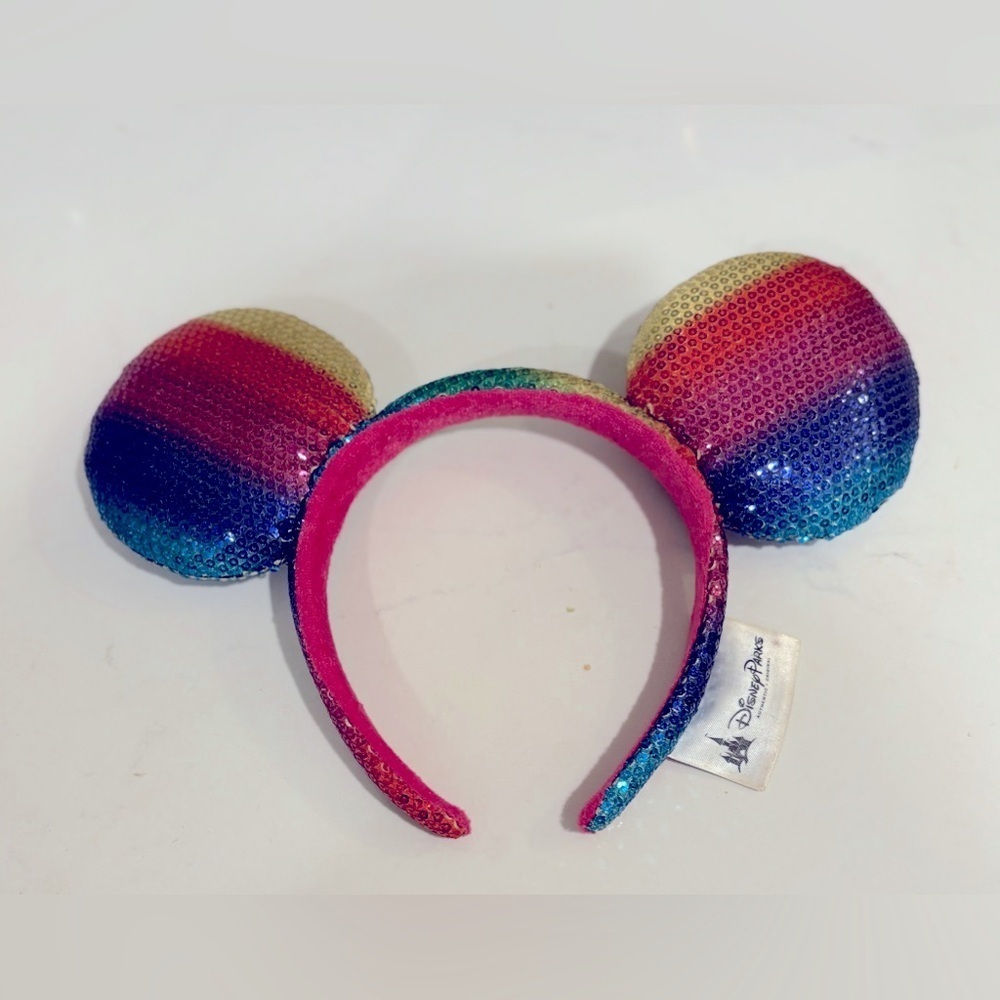 Disney Parks Rainbow Sequin Mickey Mouse Ears Headband Girls Colorful Pride - Picture 2 of 3